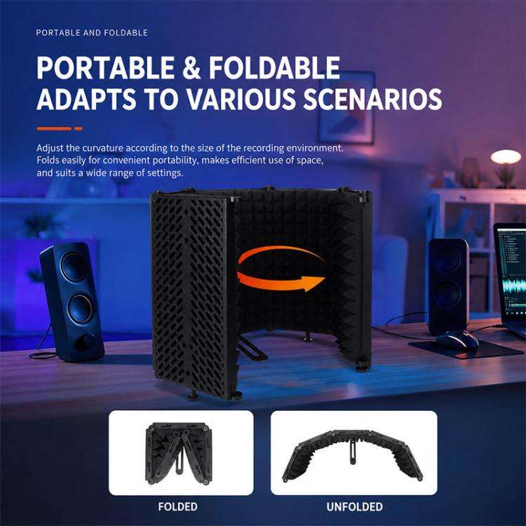 M5 Foldable Five-Panel Metal Casing Microphone Isolation Shield(Black)