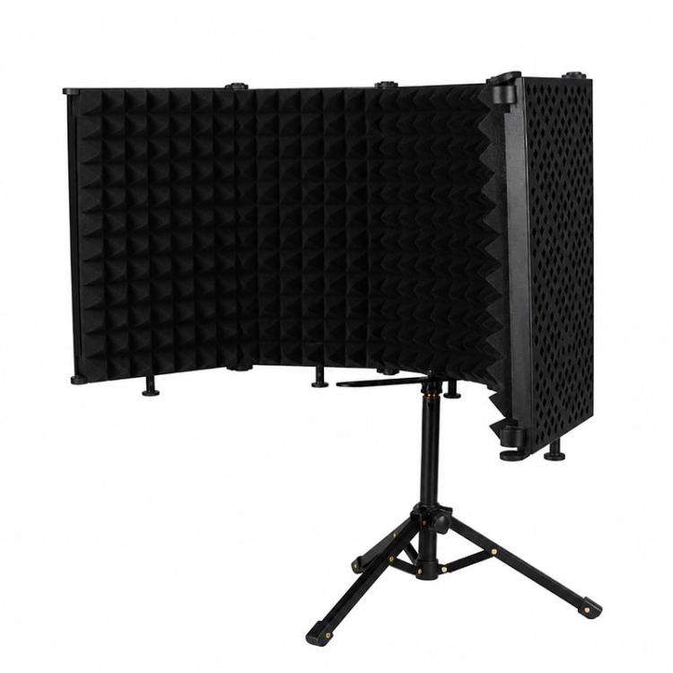M5 Foldable Five-Panel Metal Casing Microphone Isolation Shield with Tripod and Pop Filter Kit(Bl...