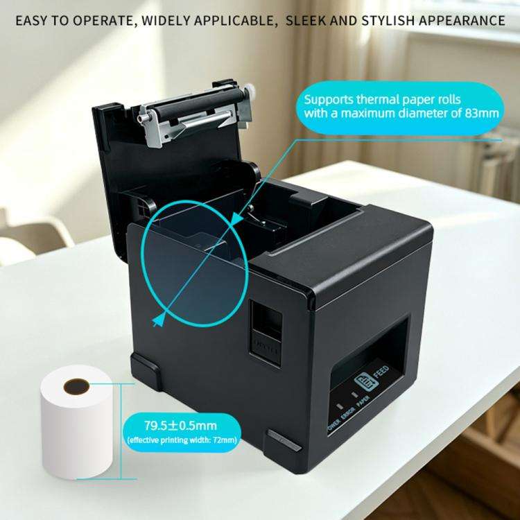POS-8390 80mm Thermal Receipt Printer, Plug:US Plug(Grey)