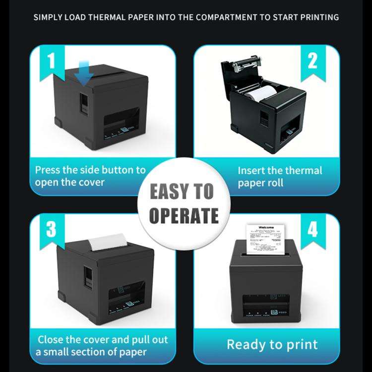 POS-8390 80mm Thermal Receipt Printer, Plug:US Plug(Grey)