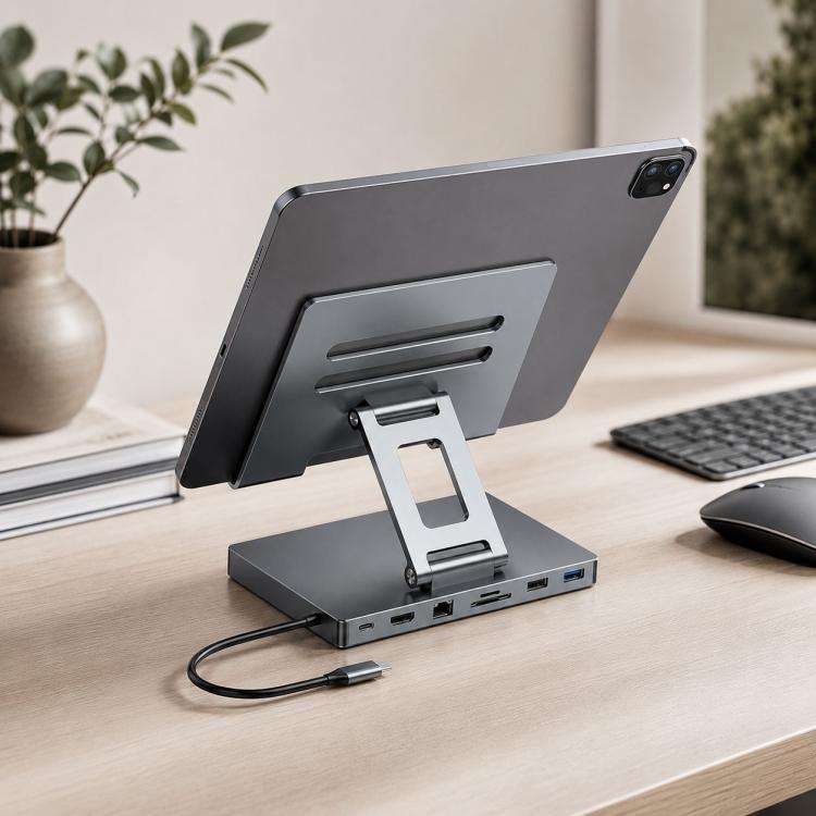 Blueendless ST706 7 in 1 4K 30Hz Multifunctional Docking Station Tablet Holder(Grey)