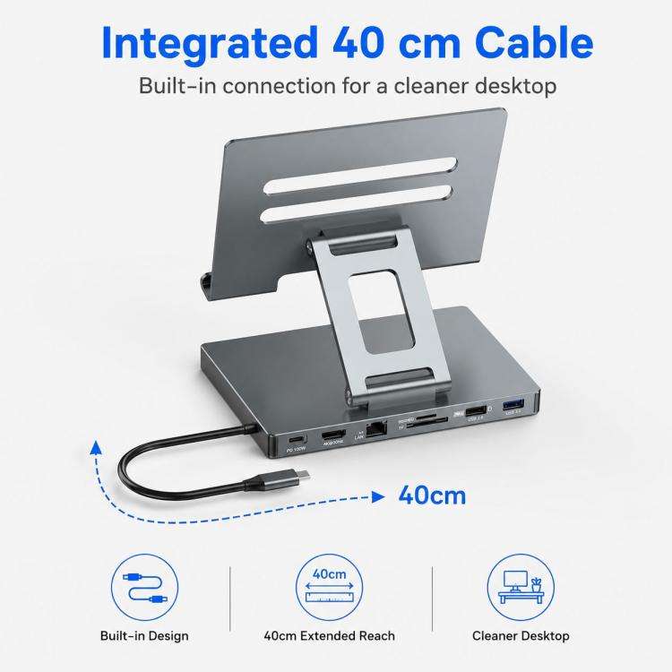 Blueendless ST706 7 in 1 4K 30Hz Multifunctional Docking Station Tablet Holder(Grey)