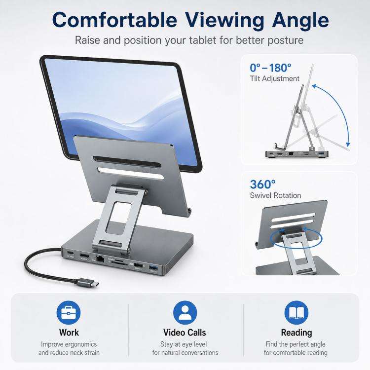 Blueendless ST706 7 in 1 4K 30Hz Multifunctional Docking Station Tablet Holder(Grey)