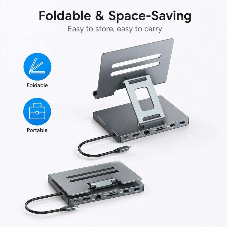 Blueendless ST706 7 in 1 4K 30Hz Multifunctional Docking Station Tablet Holder(Grey)