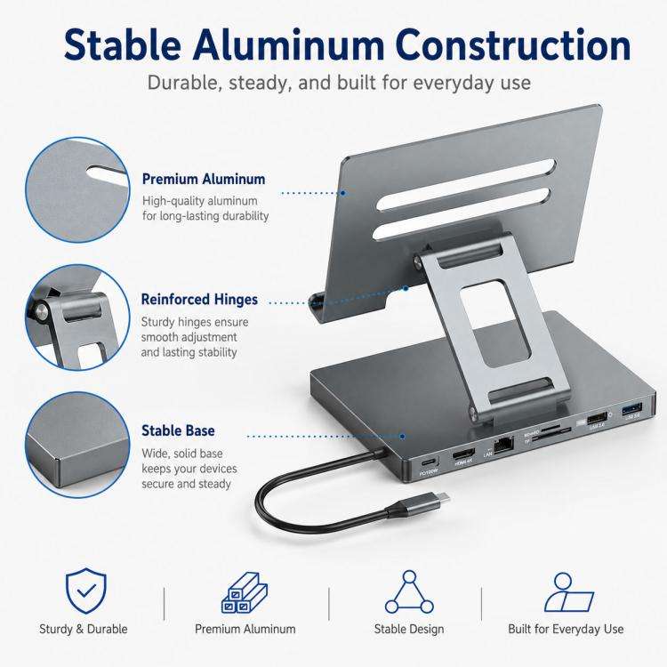 Blueendless ST706 7 in 1 4K 30Hz Multifunctional Docking Station Tablet Holder(Grey)