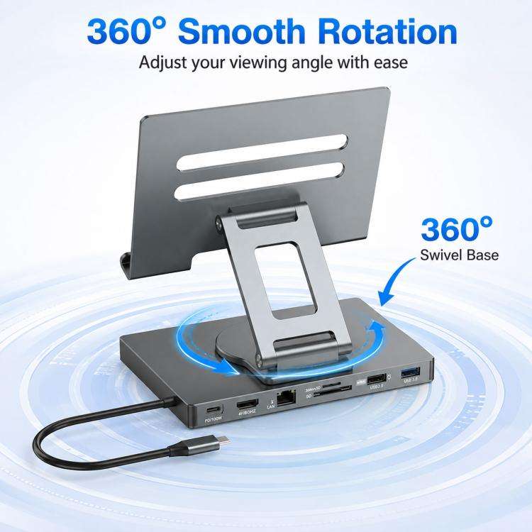 Blueendless ST706A 7 in 1 4K 30Hz Multifunctional Docking Station 360-Degree Rotating Tablet Hold...