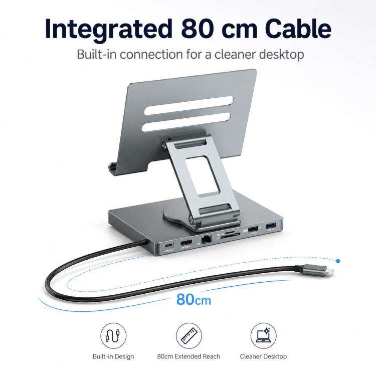 Blueendless ST706A 7 in 1 4K 30Hz Multifunctional Docking Station 360-Degree Rotating Tablet Hold...