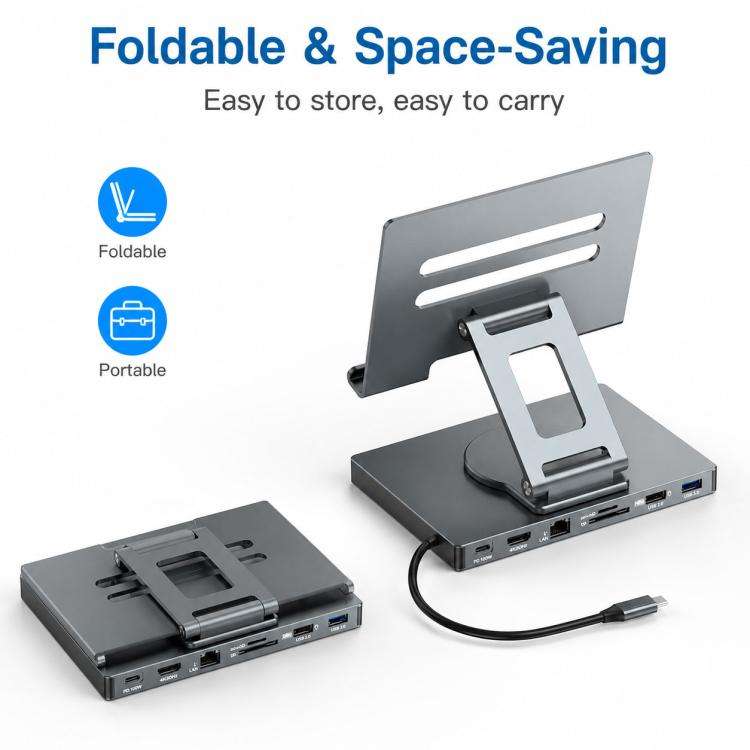 Blueendless ST706A 7 in 1 4K 30Hz Multifunctional Docking Station 360-Degree Rotating Tablet Hold...