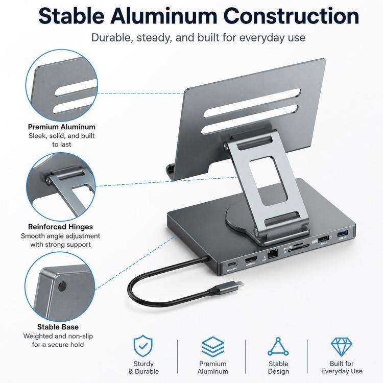 Blueendless ST706A 7 in 1 4K 30Hz Multifunctional Docking Station 360-Degree Rotating Tablet Hold...