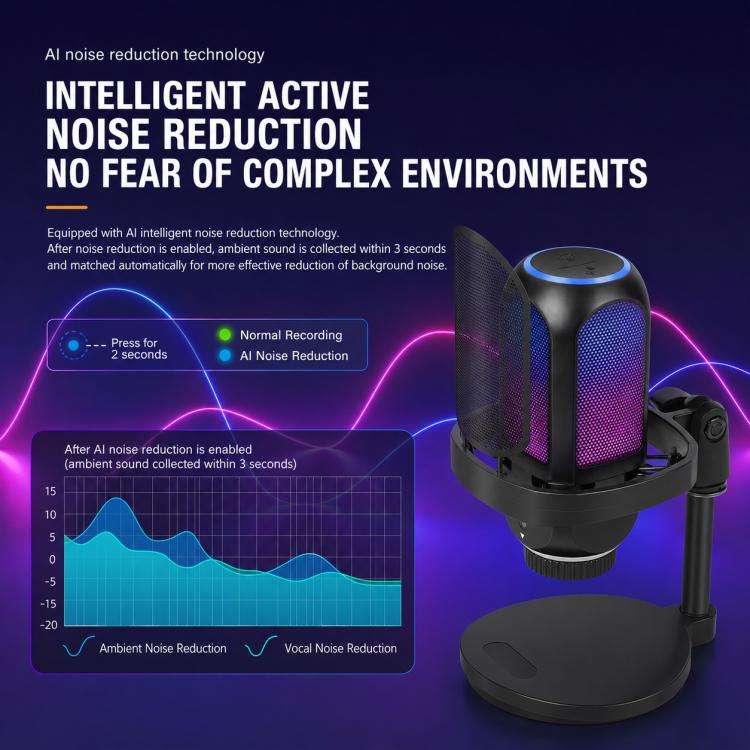 APK001 AI Noise Reduction USB Condenser Desktop Microphone(Black)