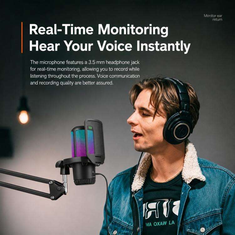APK005 AI Smart Noise Reduction Condenser Cantilever Microphone(Black)