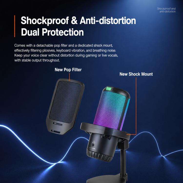 APK005 AI Smart Noise Reduction Condenser Cantilever Microphone(Black)