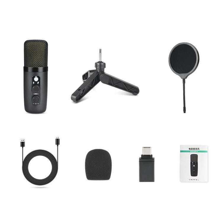 X502 High Sampling USB Condenser Microphone Tripod Set(Black)