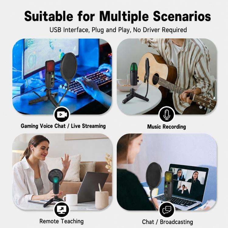 X502 High Sampling USB Condenser Microphone Cantilever Stand Kit(Black)