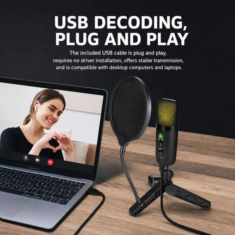 X502 High Sampling USB Condenser Microphone Cantilever Stand Kit(Black)