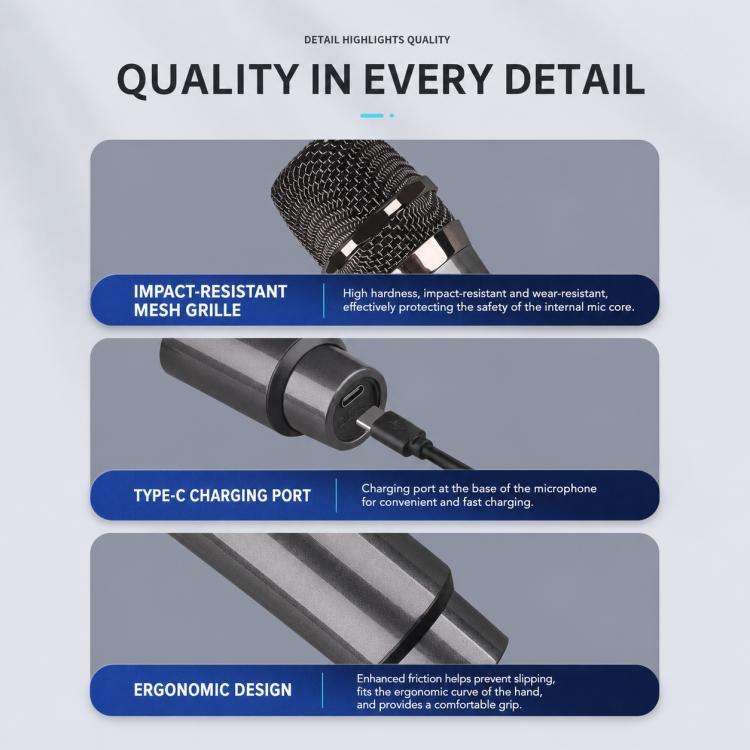 E1 UHF 2 in 1 Rechargeable Wireless Microphone(Grey)