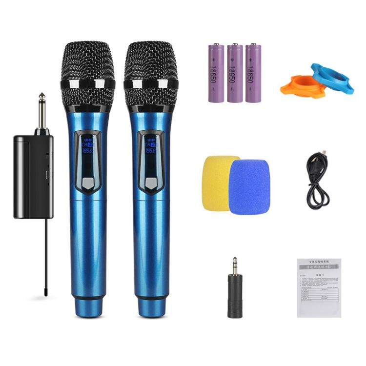 E1 UHF 1 to 2 Rechargeable Wireless Microphone(Blue)