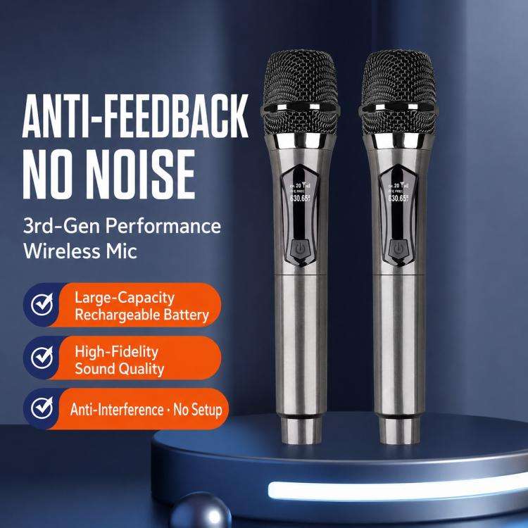 E1 UHF 1 to 2 Rechargeable Wireless Microphone(Grey)
