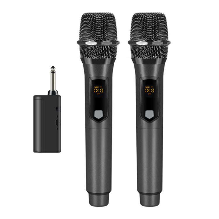 GE1 Handheld 2.4G Rechargeable Wireless Microphone, Style:Dual Microphones(Black Grey)