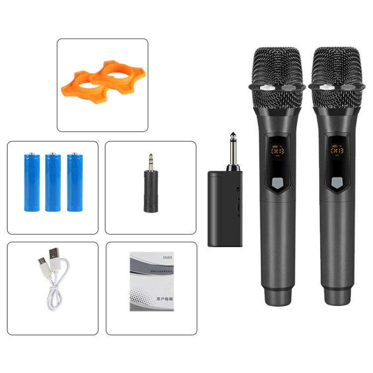 GE1 Handheld 2.4G Rechargeable Wireless Microphone, Style:Dual Microphones(Black Grey)