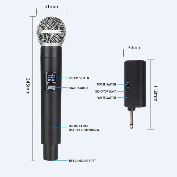 E5 2 in 1 Handheld UHF Wireless Microphone(Black Grey)