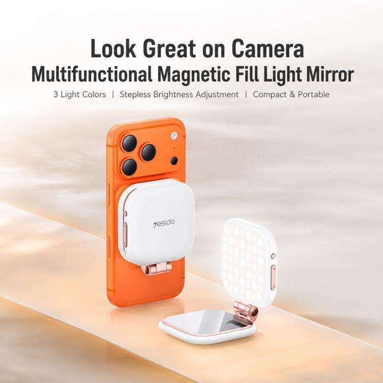 Yesido DH18 Magnetic Phone Holder Fill Light with Mirror(White)