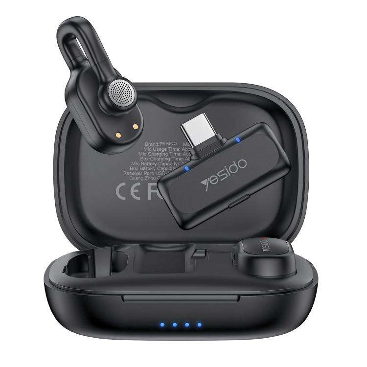 Yesido KR25 AI Noise Reduction Lavalier Microphone with Type-C Receiver(Black)