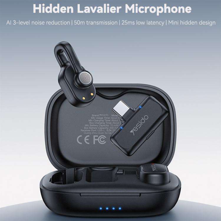Yesido KR25 AI Noise Reduction Lavalier Microphone with Type-C Receiver(Black)