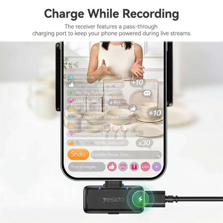 Yesido KR25 AI Noise Reduction Lavalier Microphone with Type-C Receiver(Black)
