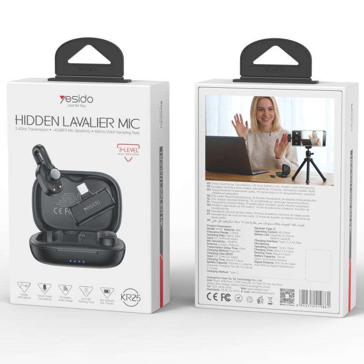 Yesido KR25 AI Noise Reduction Lavalier Microphone with Type-C Receiver(Black)