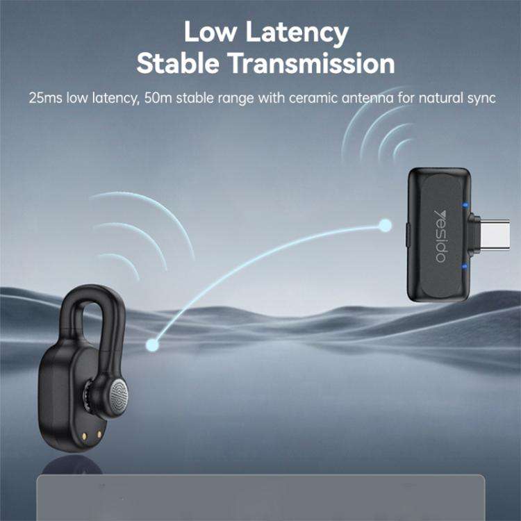 Yesido KR25 AI Noise Reduction Lavalier Microphone with Type-C Receiver(Black)