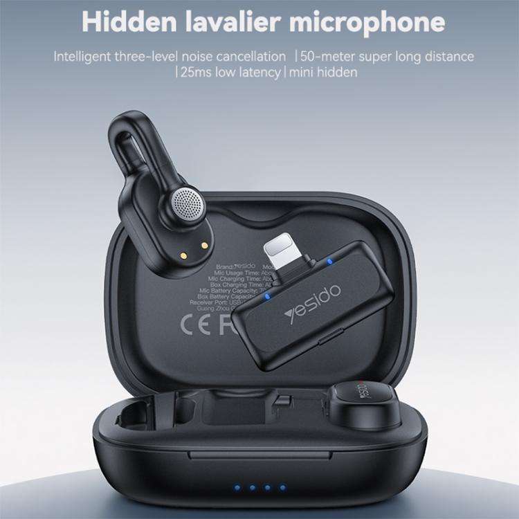 Yesido KR24 AI Noise Reduction Lavalier Microphone with 8 Pin Receiver(Black)