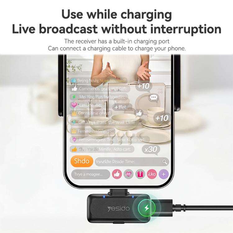Yesido KR24 AI Noise Reduction Lavalier Microphone with 8 Pin Receiver(Black)