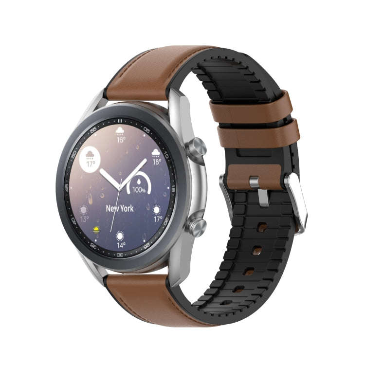 22mm Silicone Leather Watch Band for Samsung Galaxy Watch 3 45mm(Brown)