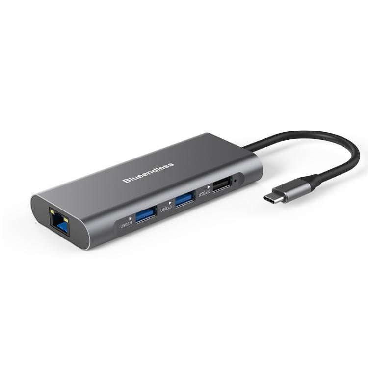 Blueendless HC801 8 in 1 100W PD 4K HDMI USB 3.0 USB-C HUB Multiport Adapter