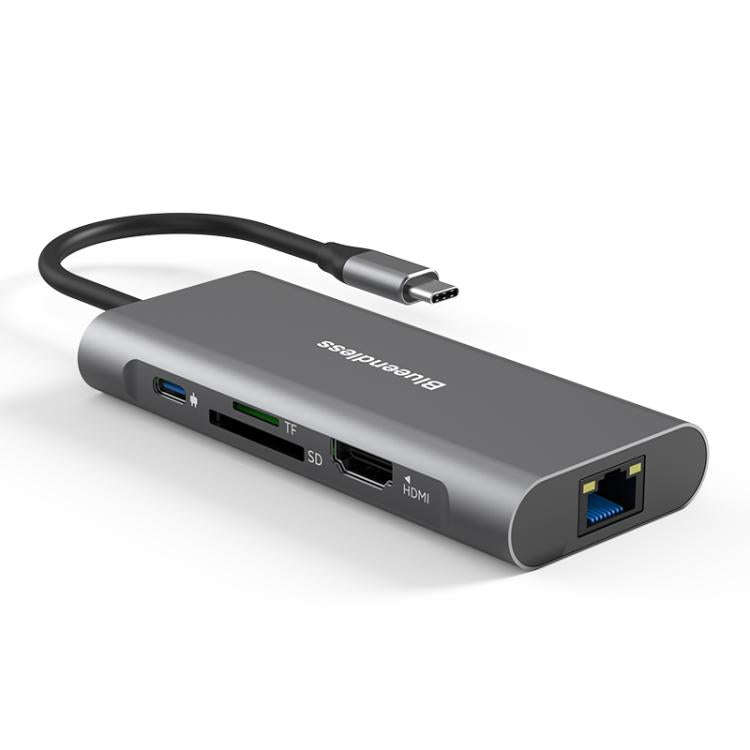 Blueendless HC801 8 in 1 100W PD 4K HDMI USB 3.0 USB-C HUB Multiport Adapter