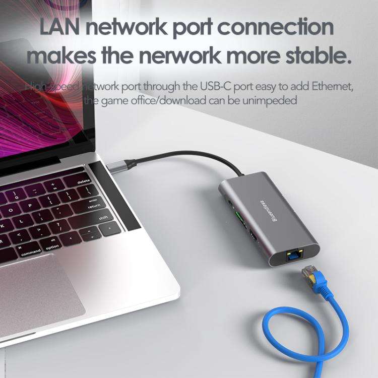 Blueendless HC801 8 in 1 100W PD 4K HDMI USB 3.0 USB-C HUB Multiport Adapter