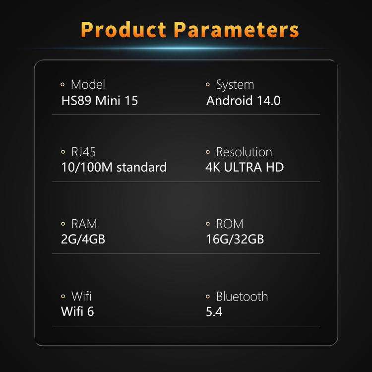 HS89 Mini 15 Android 14 Smart TV Set Top Box, 4GB+32GB, RK3539 Quad-Core Cortex-A55(EU Plug)