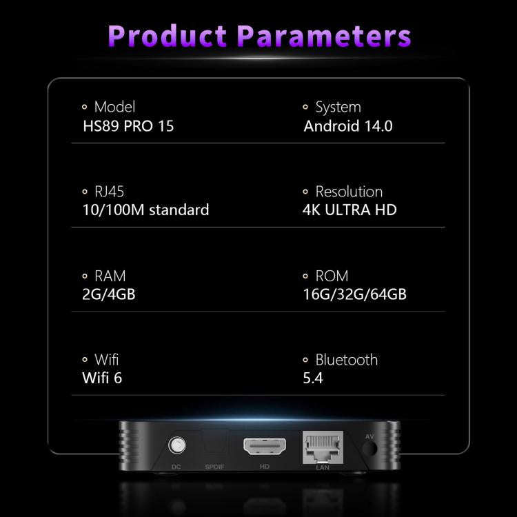 HS89 Pro 15 Android 14 Smart TV Set Top Box, 4GB+32GB, RK3539 Quad-Core Cortex-A55(UK Plug)