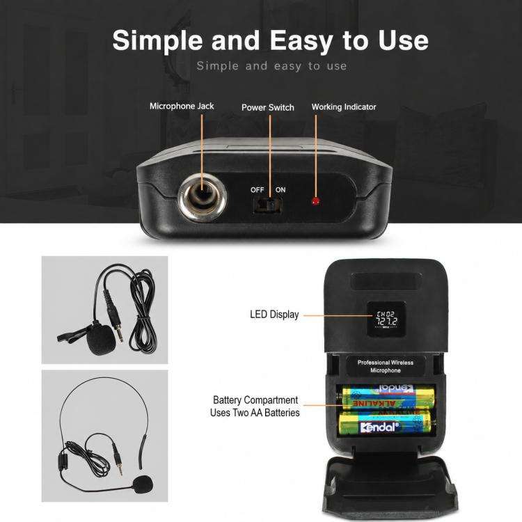 E8 1 to 2 VHF Wireless Dual-Channel Microphone, Style:Headset