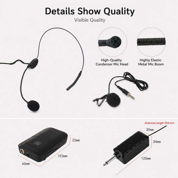 E8 1 to 2 VHF Wireless Dual-Channel Microphone, Style:Headset