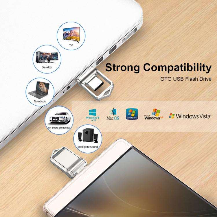 128GB USB 3.0 Type-C High Speed Mini Computer & Phone Dual-purpose Rotary U Disk(Grey)