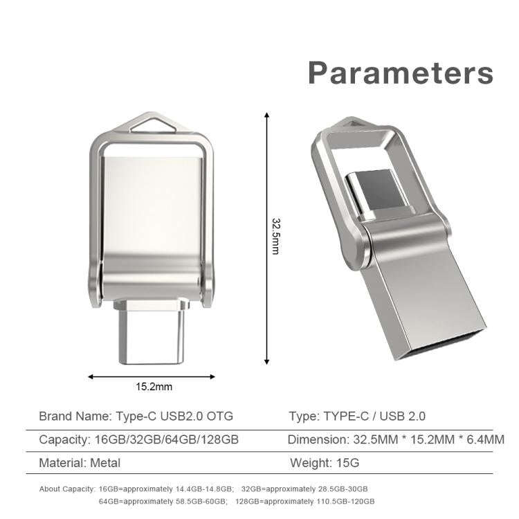 128GB USB 3.0 Type-C High Speed Mini Computer & Phone Dual-purpose Rotary U Disk(Silver)