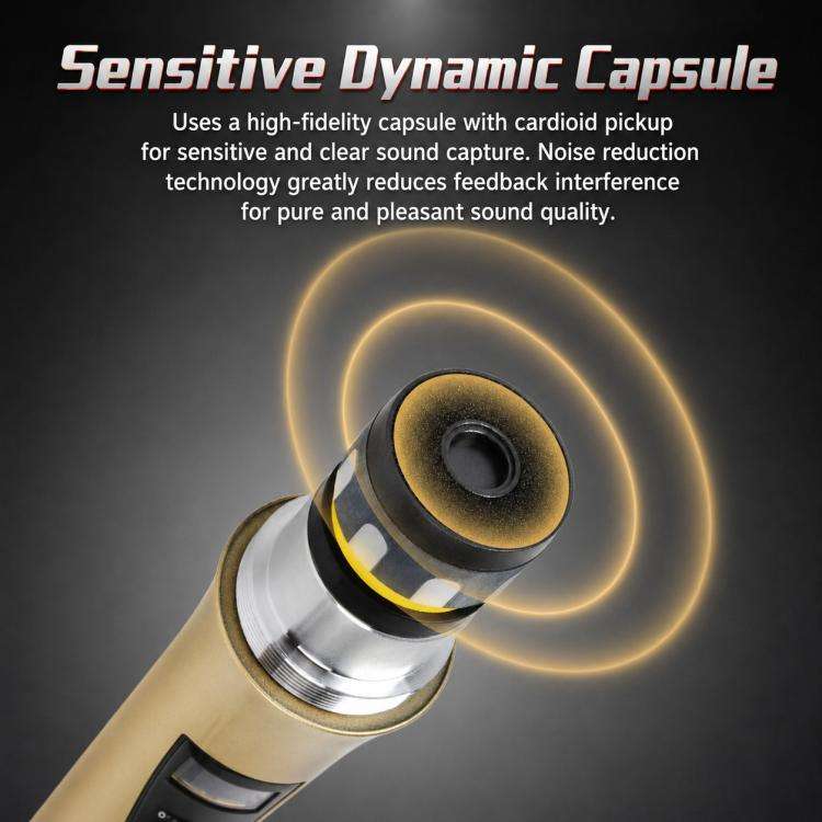 E8 2 in 1 VHF Wireless Noise Reduction Handheld Microphone(Gold)