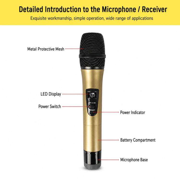 E8 1 to 2 VHF Wireless Noise Reduction Handheld Microphone(Black)