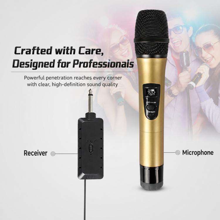 E8 1 to 2 VHF Wireless Noise Reduction Handheld Microphone(Gold)