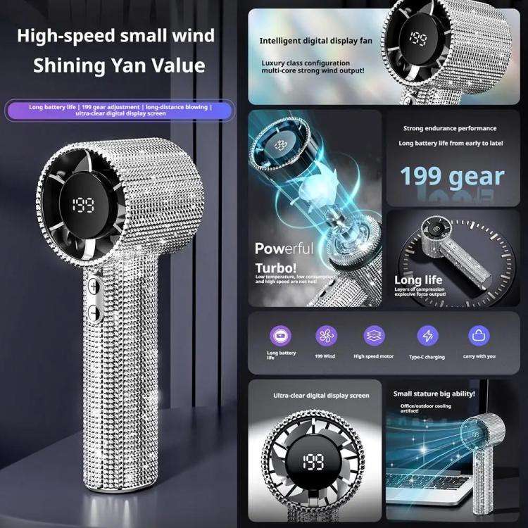 S5 Bling Rhinestone High-speed Handheld Fan(White)