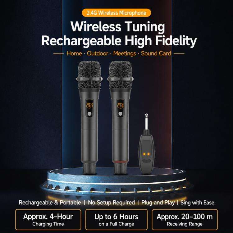 G109 1 to 2 Anti-Feedback 2.4G Wireless Handheld Microphone(Grey)