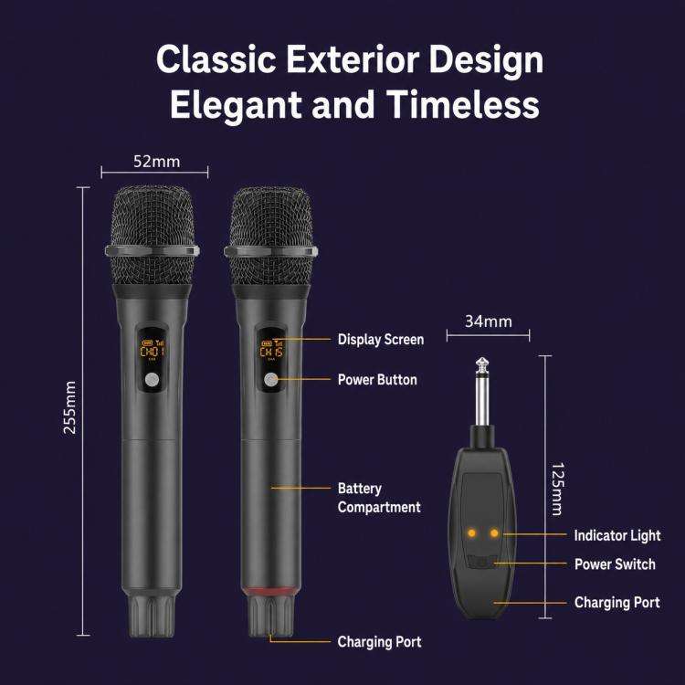G109 1 to 2 Anti-Feedback 2.4G Wireless Handheld Microphone(Grey)