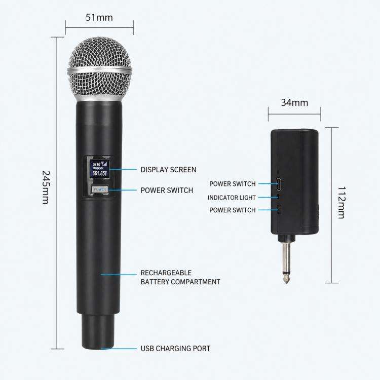 GE5 2 in 1 Wireless 2.4G Handheld Microphone(Black)